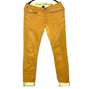 One Green Elephant Kosai Slim Jeans Mustard Yellow 6 Distressed Strech Denim